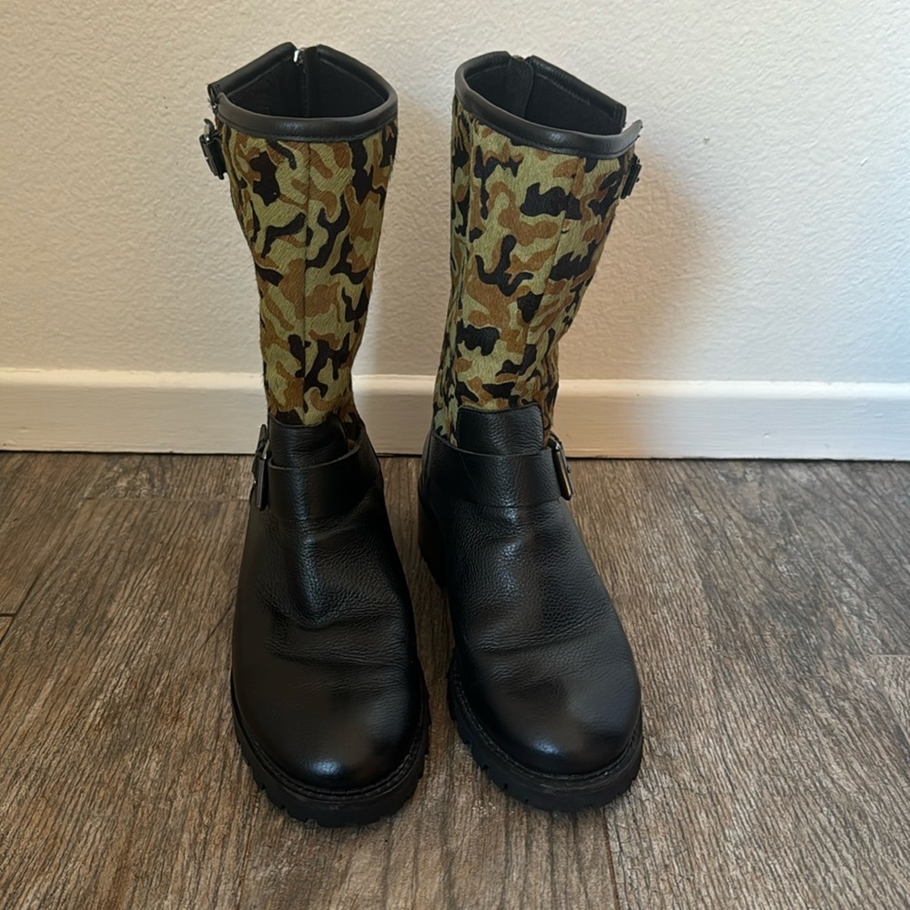 Logo leather camo Moto boots
